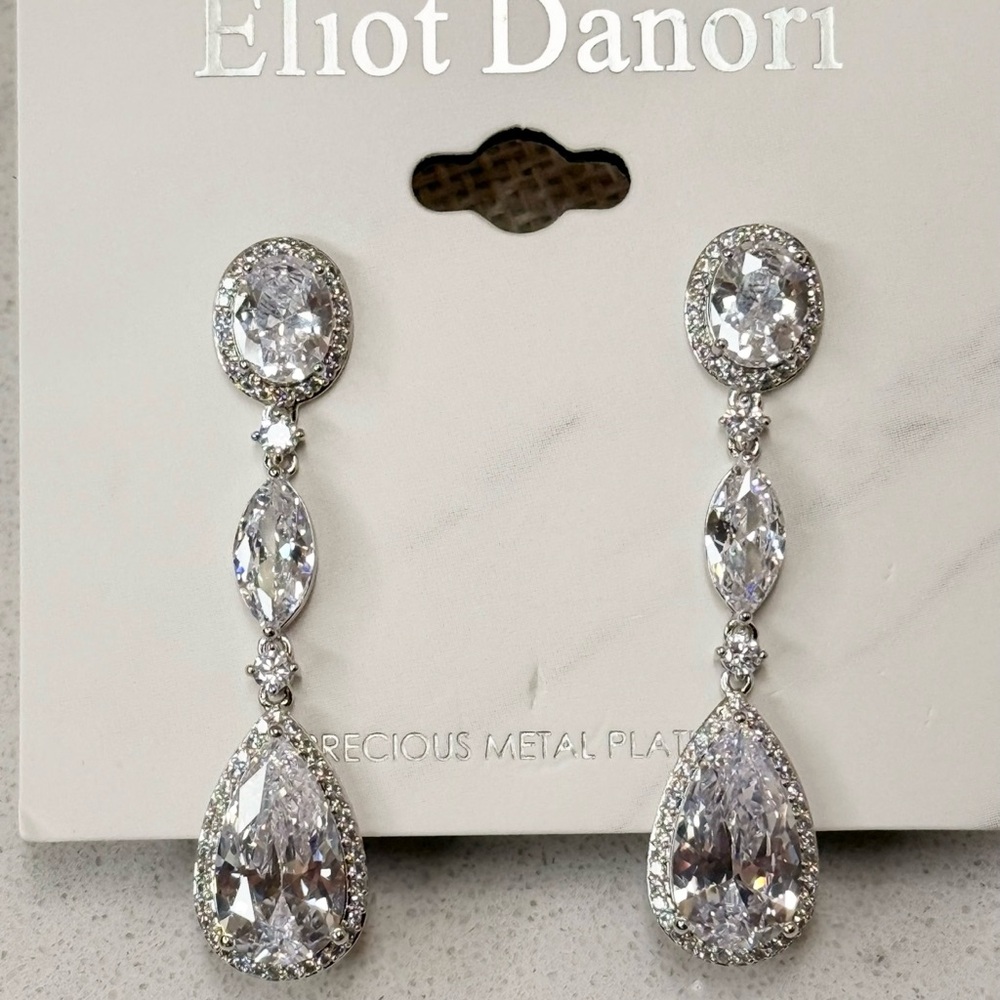 Eliot Danori Silver-Tone Oval Crystal Drop Earrings